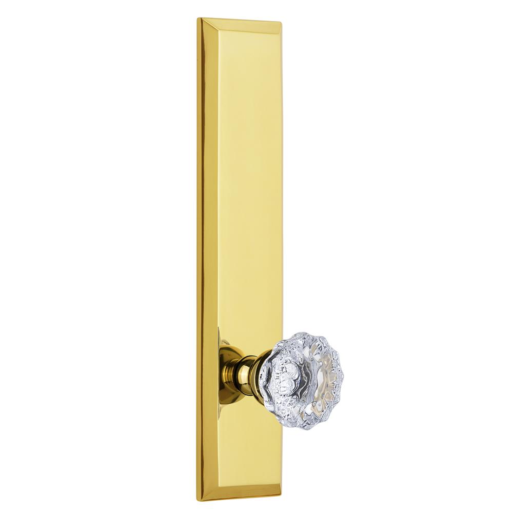 Grandeur by Nostalgic Warehouse FAVFON Fifth Avenue Tall Plate Privacy with Fontainebleau Knob in Polished Brass